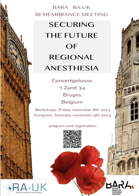 Everybody that can should join the first joint @BelgianBara and @RegionalAnaesUK meeting ! This fall you have no excuse not to be there. Besides action packed agenda, social program touring Bruges and the Flanders Fields. @nathaslam @ajrmacfarlane @matthiasdesmet5 @ESRA_Society