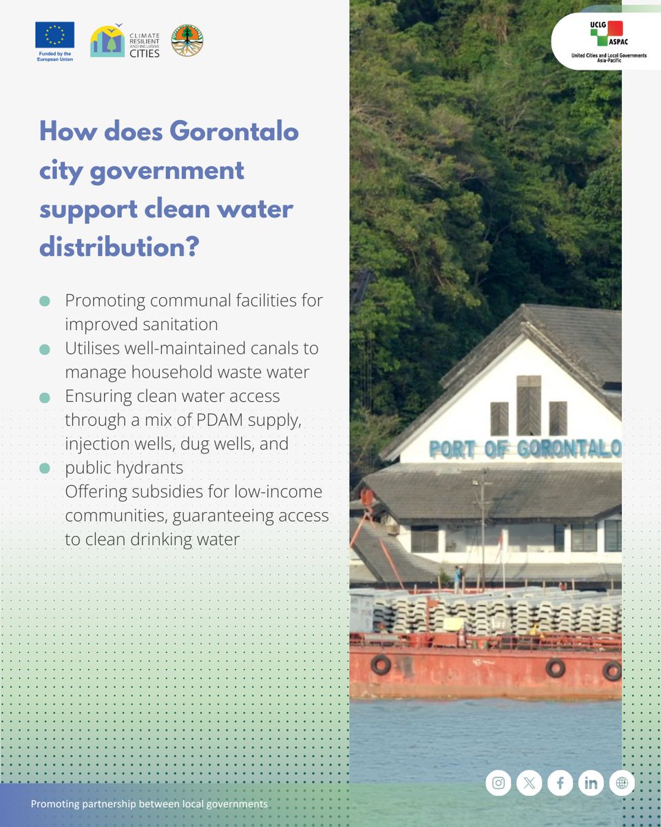 Take a look at how Gorontalo believes and implements efforts to ensure clean water and good sanitation for all through managing wastewater, and providing diverse water sources. #resilientcities #citiesforall #UCLGASPAC