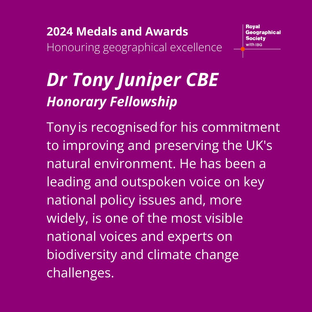 Congratulations to Dr Tony Juniper CBE (@TonyJuniper) on being awarded Honorary Fellowship of the Society in recognition of outstanding support for conservation.
