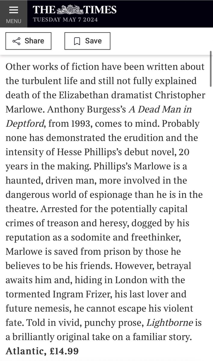 #Lightborne by Hesse Phillips is the @TheTimesBooks historical fiction pick of the month! 

Fans of George & Mary (starring thee Julianne Moore) are in for a seriously wild ride. Historical fiction doesn’t get much better than this

Out now @AtlanticBooks