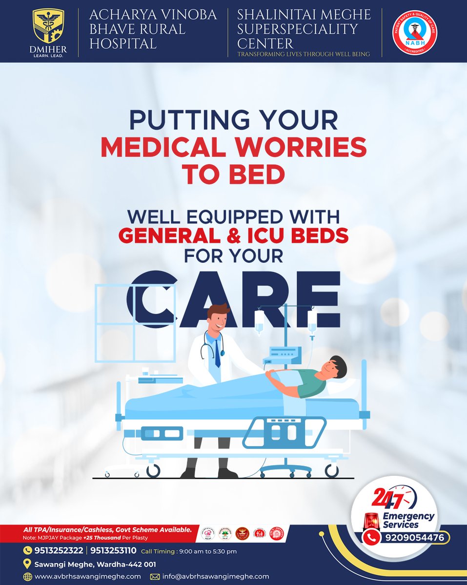 Putting your medical worries to bed Well Equipped with General & ICU Beds for your care. Visit Our hospital.

#CareComfort #MedicalCare #GeneralBeds #ICUBeds #HealthServices #ABVRH