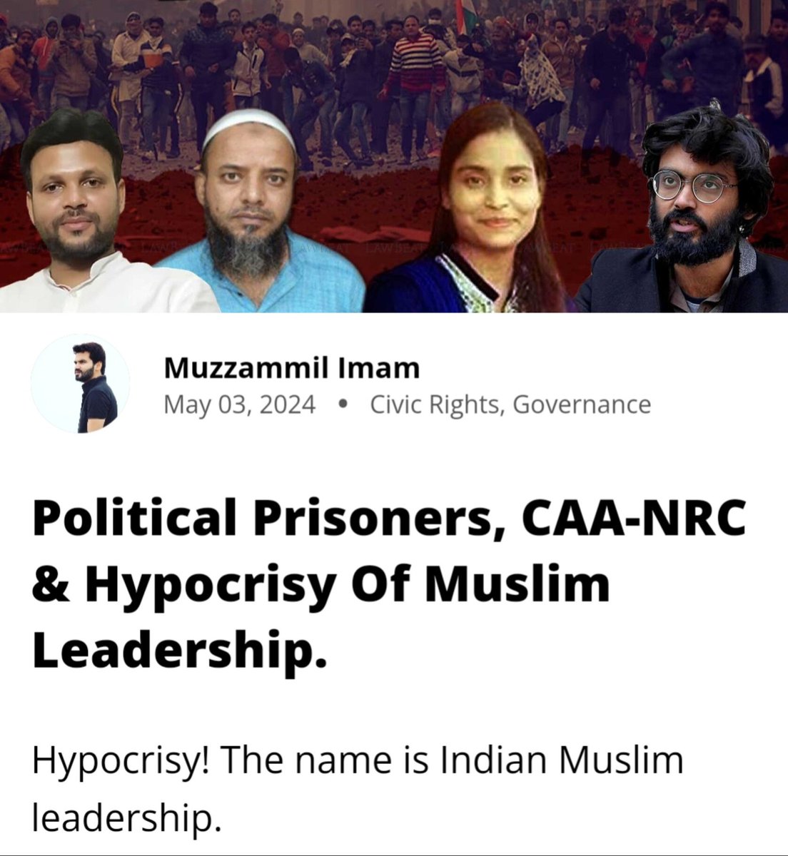 Muslim candidates contesting, Muslim leaders campaigning, Muslim intellectuals writing, left-liberals and others who talked about the CAA-NRC protests are silent. Why ? Are they afraid ?

#SharjeelImam #CAA #NRC
#LokSabhaElections2024
#IndianMuslims

youthkiawaaz.com/2024/05/politi…