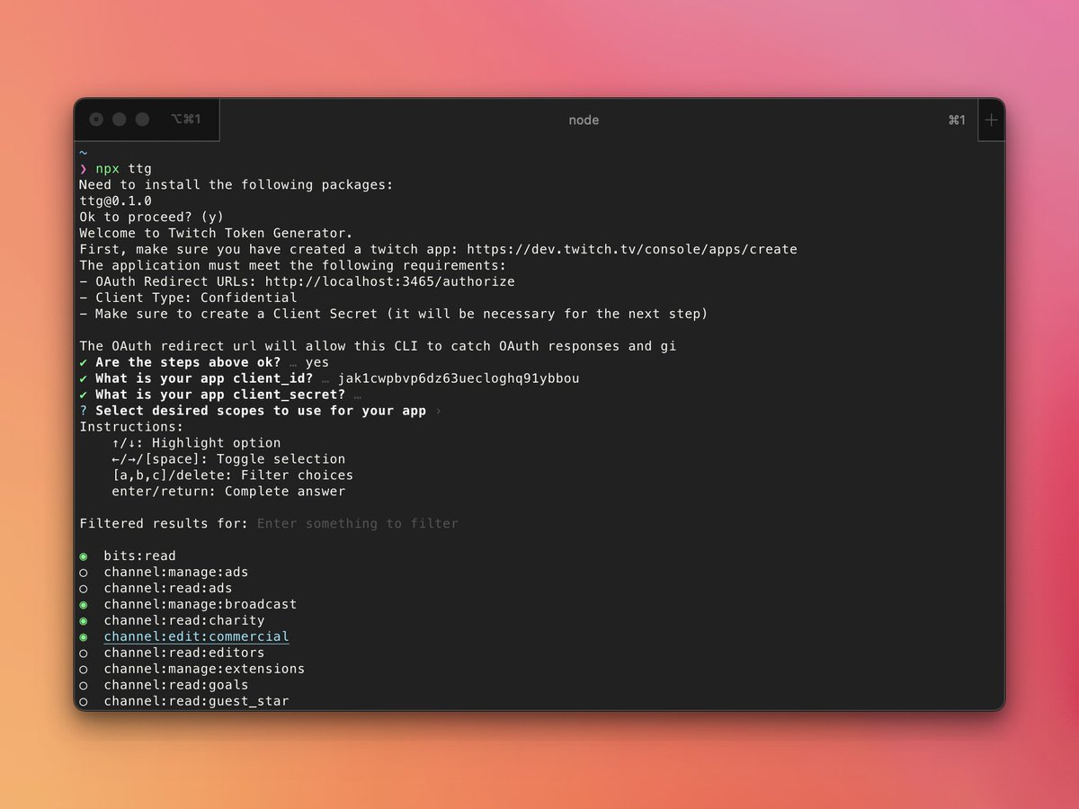 Suite à quelques mésaventures avec l'api twitch lors du dernier live twitch <a href="/_BearStudio/">BearStudio</a> avec <a href="/prdHugo_/">Hugo Pérard</a> , j'ai décidé de créer une CLI qui permet SIMPLEMENT de récupérer un token OAuth

&gt; npx ttg