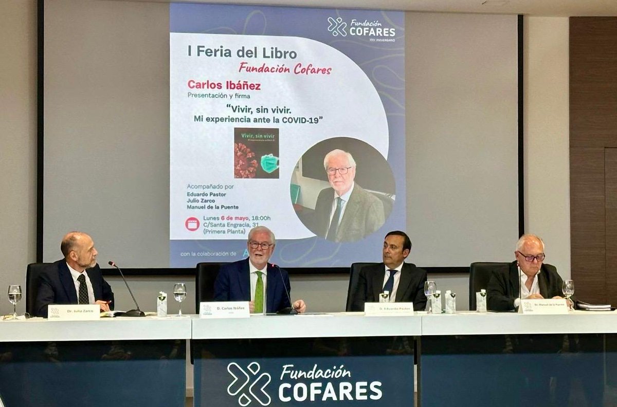 La #FundaciónCofares inaugura su primera Feria del Libro en clave farmacéutica en colaboración con @AEFLAJunta. Nuestro presidente, @edpastor4, presentó el libro 'Vivir, sin vivir. Mi experiencia ante la COVID-19', de Carlos Ibáñez. bit.ly/3UxZ07p