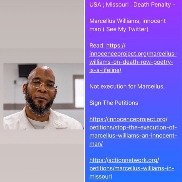 #Missouri #MarcellusWilliams, innocent man ( See My Twitter) Read: innocenceproject.org/marcellus-will… Not execution for Marcellus. Sign The Petitions. innocenceproject.org/petitions/stop… actionnetwork.org/petitions/marc…