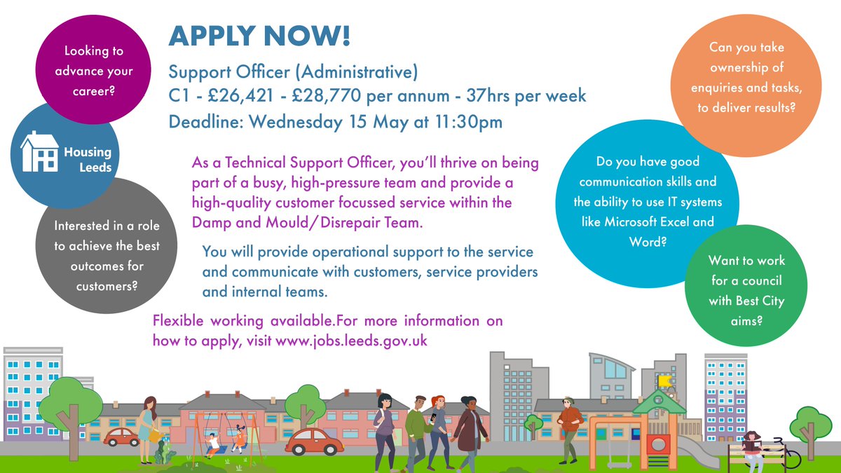 Exciting vacancy! £26,421 - £28,770 (37 hours - flexible working available) As a Support Officer, you’ll thrive on being part of a busy, high-pressure team and provide a high-quality customer focussed service within the Damp and Mould/Disrepair Team. jobs.leeds.gov.uk/jobs/technical…