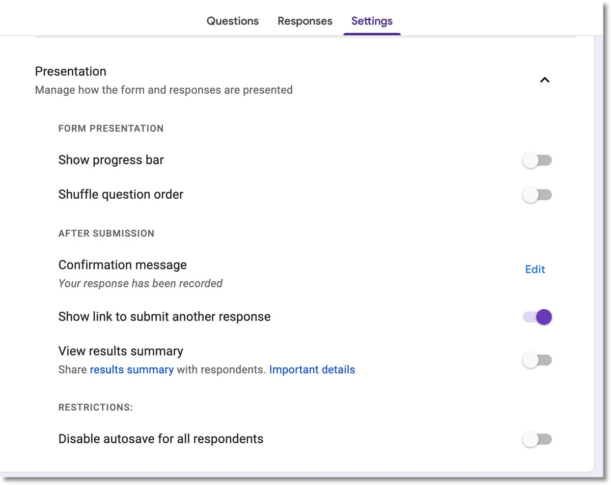 Go to the settings in #googleForms 

Select 'Presentation' 

“Shuffle question order.”    #googleEDU
