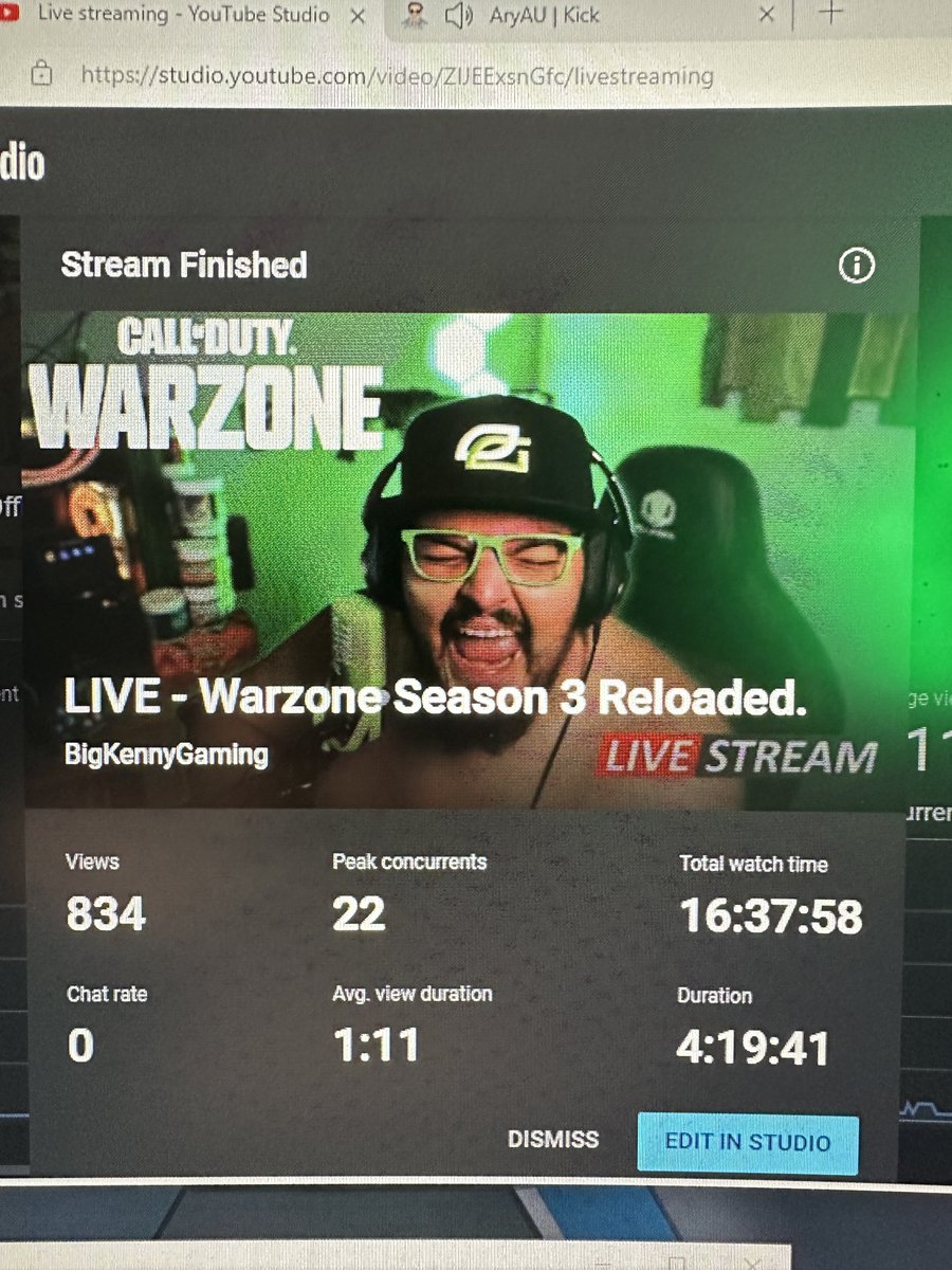 Another amazing dream in both @KickStreaming and @YouTube. Shout out to @IntellectualAmb and @itsGravesTV for the gifted subs. Well all new members of #BigNation. We dropped everyone off with @Ary_au_ who’s getting crazy playing #Warzone #ranked. Go show him some love.