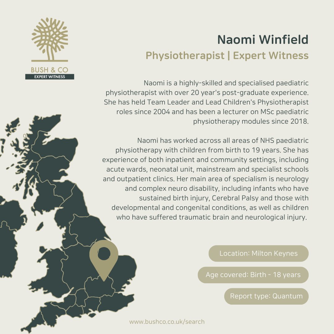 Meet Naomi Winfield, a paediatric physiotherapist specialising in areas such as neurology including infants who have sustained birth injuries like Cerebral Palsy to name a few. Naomi joins us as an #expertwitness undertaking #quantum reports. Find out: eu1.hubs.ly/H08Y33Q0