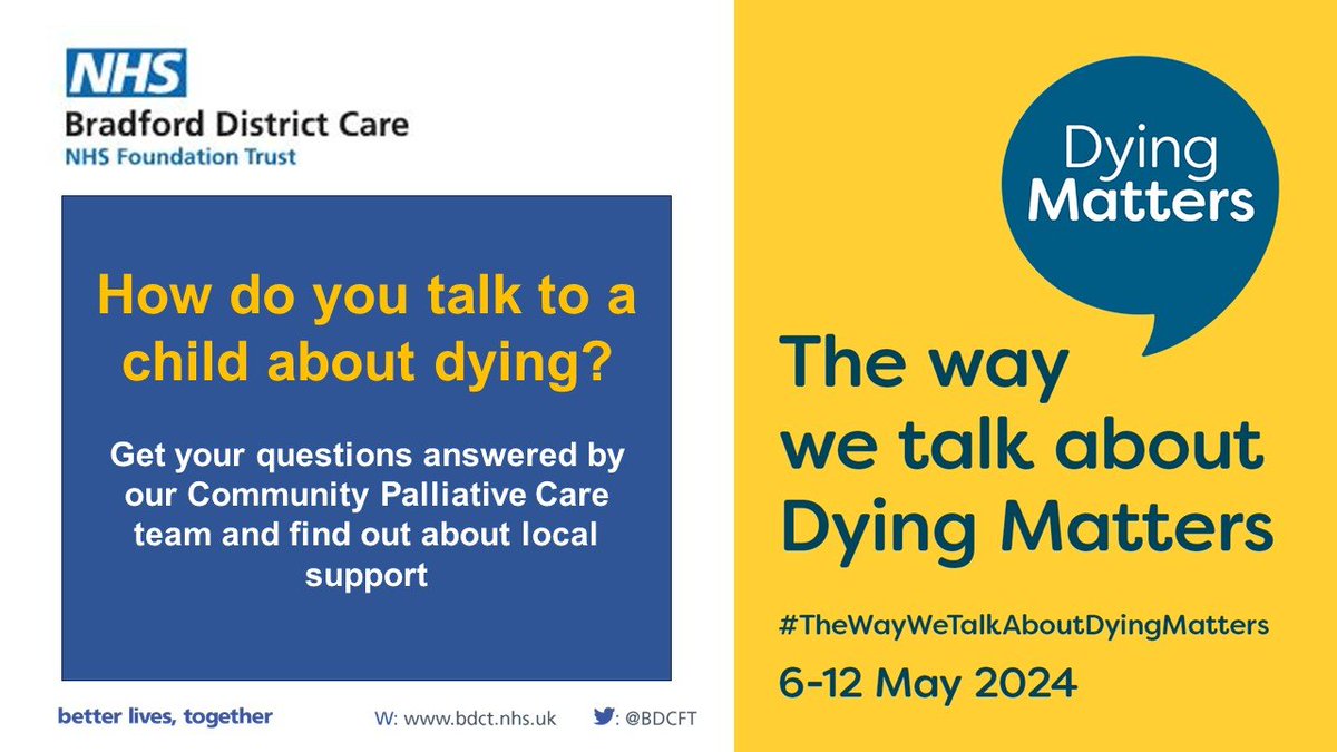 #TheWayWeTalkAboutDyingMatters – but how do you talk to a child? Our Community Palliative Care team can answer questions like these – pop in for a chat at Shipley Library TODAY UNTIL 2.00pm @LrcShipley