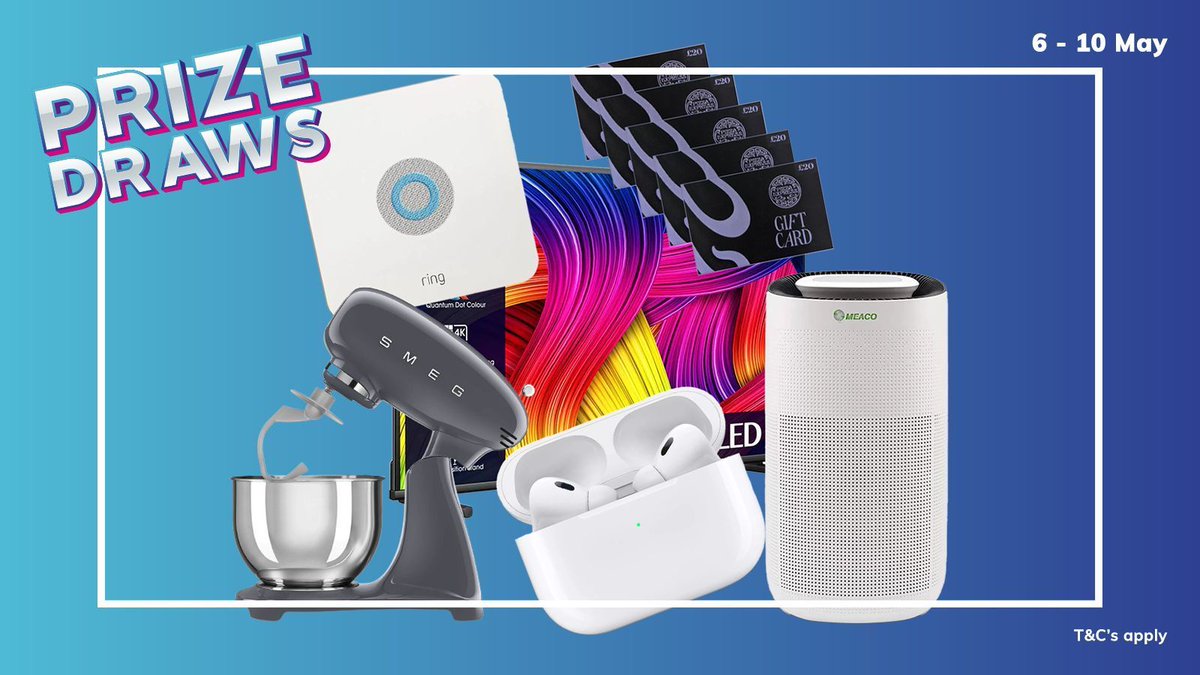 The final prize reveal! Mon 6 & Tue 7: Ring Alarm 2.0 Camera Kit & Meaco Air Purifier Wed 8: Apple AirPods Pro Thu 9: £200 Pizza Express Gift Card Fri 10: Hisense 40 Inch TV STAR PRIZE: Smeg Stand Mixer 🔗 buff.ly/3VWYUbV #thirty #prize #draw