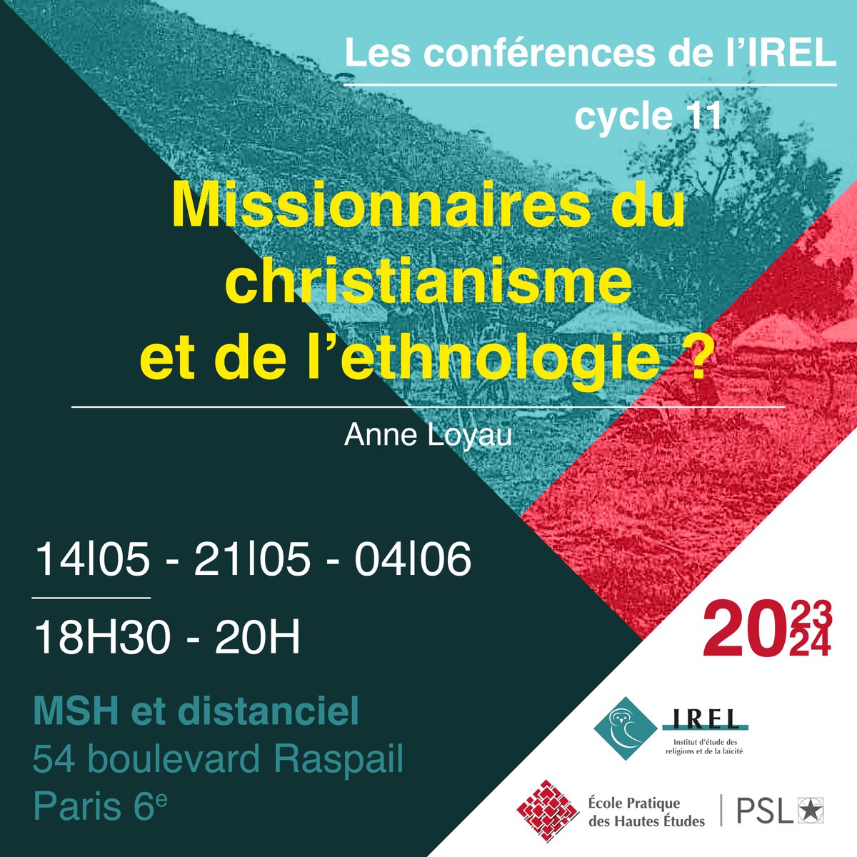 🌍 Missionnaires du #christianisme ou de l'#ethnologie ? (cycle 11 des conférences de l'IREL) 📌 Dans les locaux de l'@EPHE_PSL à la @FondationMSH ou en distanciel 👉 pour partir vers des horizons lointains, c'est ici urlz.fr/qApd