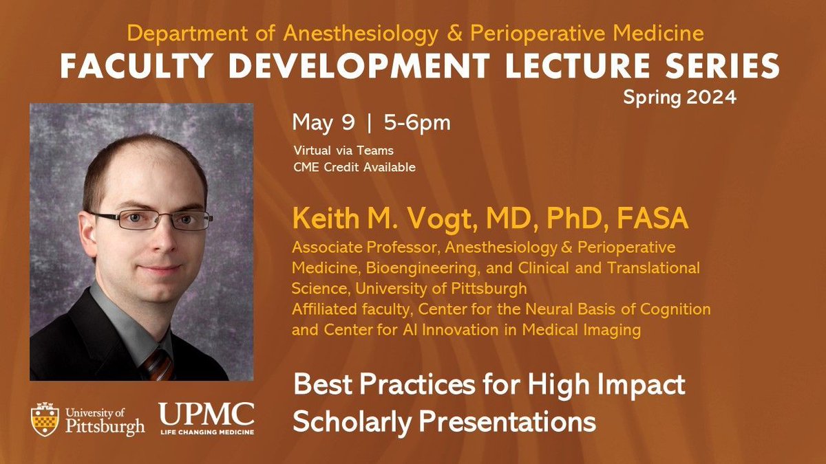📚 Faculty Development Lecture on May 9 at 5:00pm: Dr. Keith Vogt will present “Best Practices for High Impact Scholarly Presentations.' Faculty members and trainees in our department are invited to attend. 📅 Event details: buff.ly/46p0Lsp