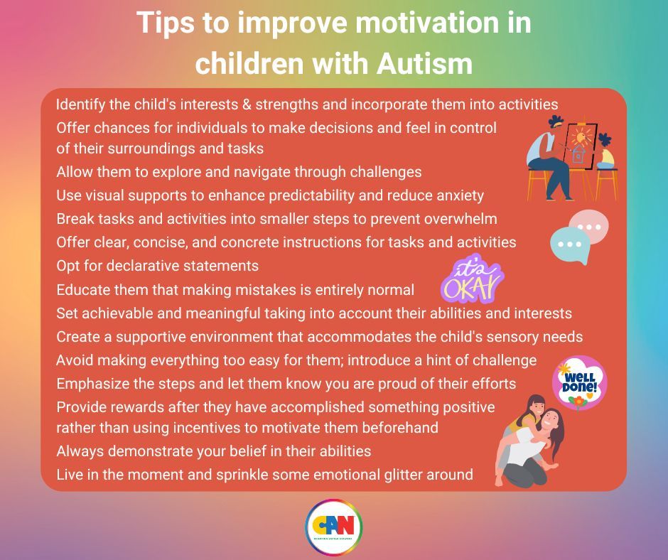 Enhancing motivation in children with #autism includes recognizing their distinct strengths, interests, and difficulties, and implementing personalized strategies to meet their specific requirements. Here are some suggestions to boost motivation:
#ComePlayWithUs® #YesYouCAN®
