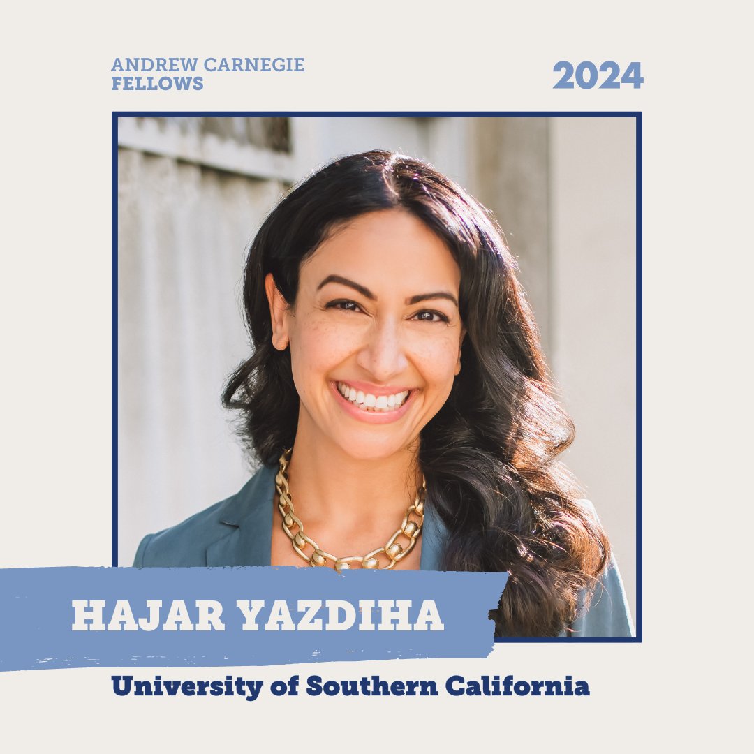 #CarnegieFellows just announced—Congratulations to Hajar Yazdiha on her selection! Yazdiha joins 27 scholars receiving stipends of $200,000 for research that seeks to understand our society's polarization, and how we can strengthen forces of cohesion to fortify our democracy.
