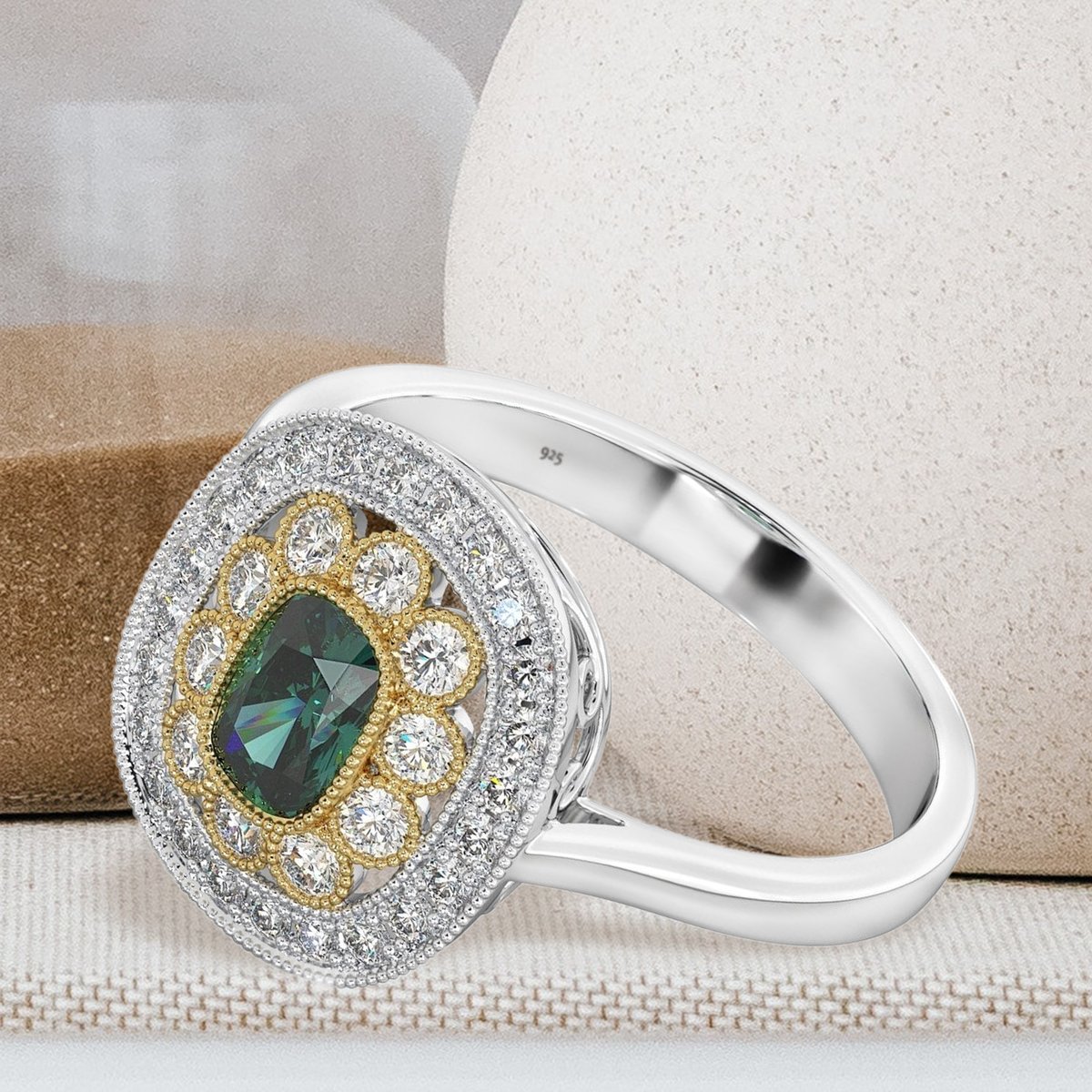 Just perfect for a colourful Spring 💎🌼🌷 Sterling Silver Two Tone Halo Ring with Green Emerald Cubic Zirconia - Code 674 Buy here - tinyurl.com/muetsp6a #jewelryfashion #jewerly #jewels #trendyjewelry #jewelrylovers #jewelrylover #jewel #jewelrydesigner #beautiful
