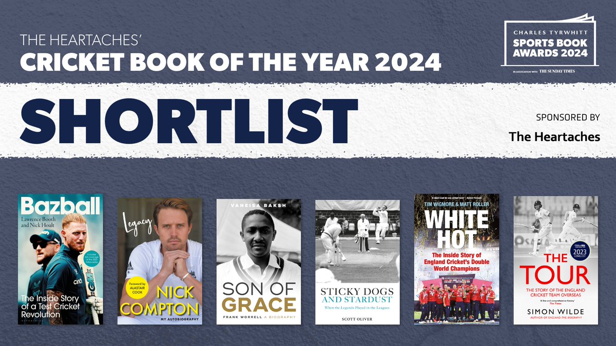 Announcing the 2024 shortlist for The Heartaches’ Cricket Book of the Year 🏏 Bazball, @NHoultCricket and @BoothCricket (@BloomsburyBooks) 🏏 Legacy, @thecompdog (@allenandunwin) 🏏 Son of Grace, Vaneisa Baksh (@FairfieldBooks_) 🏏 Sticky Dogs and Stardust, @reverse_sweeper…