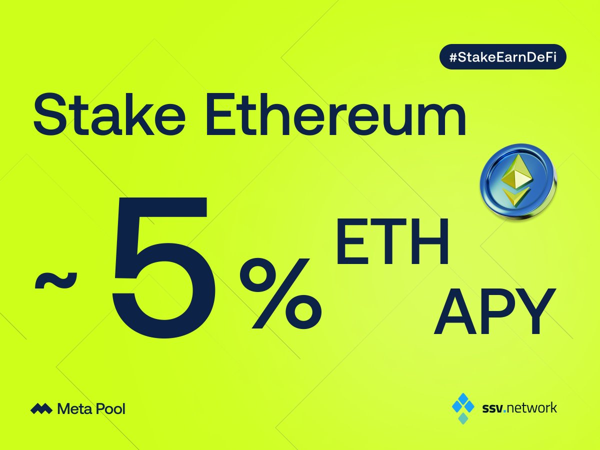 Boost your $ETH tokens! ⚡️ Why keep them idle when you can earn staking rewards? 🥱 Earn huge rewards by staking $ETH, ~5% APY ⚡️ supported by the @ssv_network protocol rewards 🤖 Stake now! 👉 metapool.app/stake