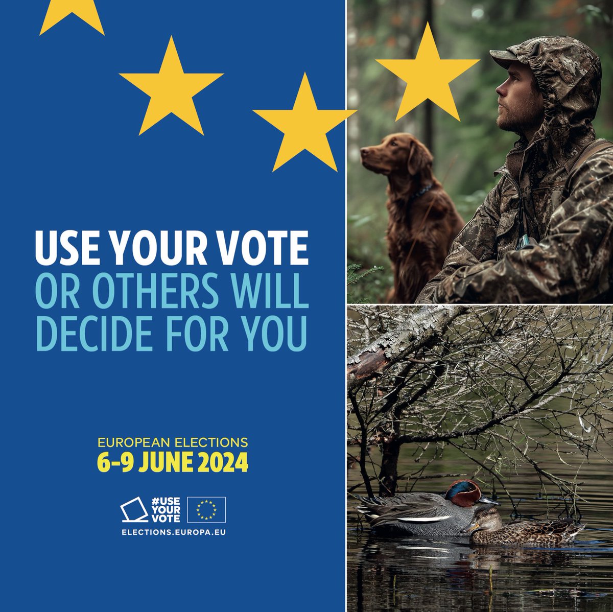 📢🌍 Hunters' votes matter in the #EUElections2024 on 6-9 June! With 80% of hunting and conservation rules from Brussels, your voice can shape policies on biodiversity, species management, habitat restoration and more.

🇪🇺 #UseYourVote to impact decisions EU-wide and globally!…