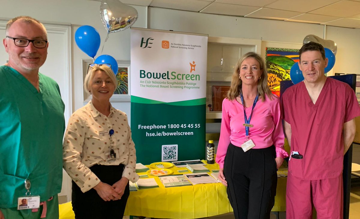 Recognising Bowel Cancer Awareness Month in April in UHK was Eddie Myers ANP Gastroenterology, Ann Marie Dennehy CNM2 Bowel Screen, Helen Healy Colorectal CNS and Mr. Kevin Murray Consultant Surgeon