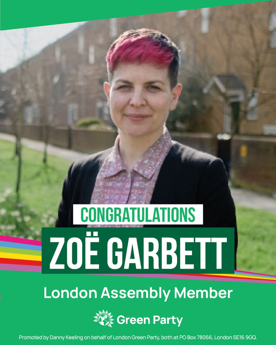 🎉 Congratulations to @ZoeGarbett - #London's newest Green Assembly Member!