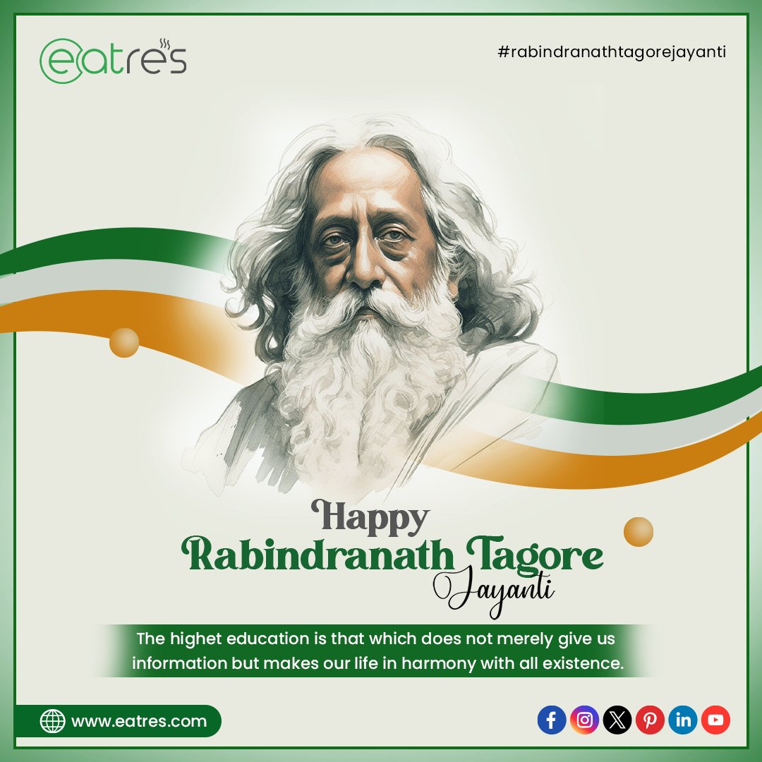 eatresolution's tweet photo. On the #birthanniversary of #RabindranathTagore, we remember his contributions to #literature, #music, #art &amp; his impact on #Indianculture and society. 

#NobelPrize #poetry #barpos #SoftwareDevelopment #WorldAsthmaDay #MobileApp #webdevelopment #Pos #BusinessGrowth #restaurant https://t.co/vER2KnnjaG