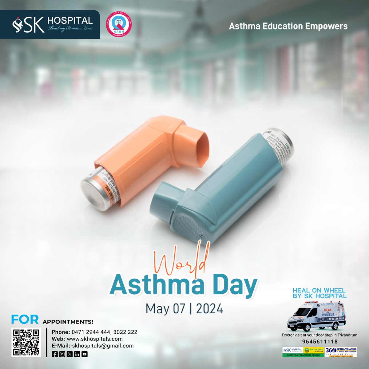 Together, we can control asthma. Let's champion healthy lungs on World Asthma Day 🧑🏻‍⚕️

#SKHospital #trivandrum #Hospital #WorldAsthmaDay #asthmaawarenessmonth #AsthmaControl #HealthyLungs #BreatheEasy

[ SK Hospital in Trivandrum, World Asthma Day, Healthy Lungs ]