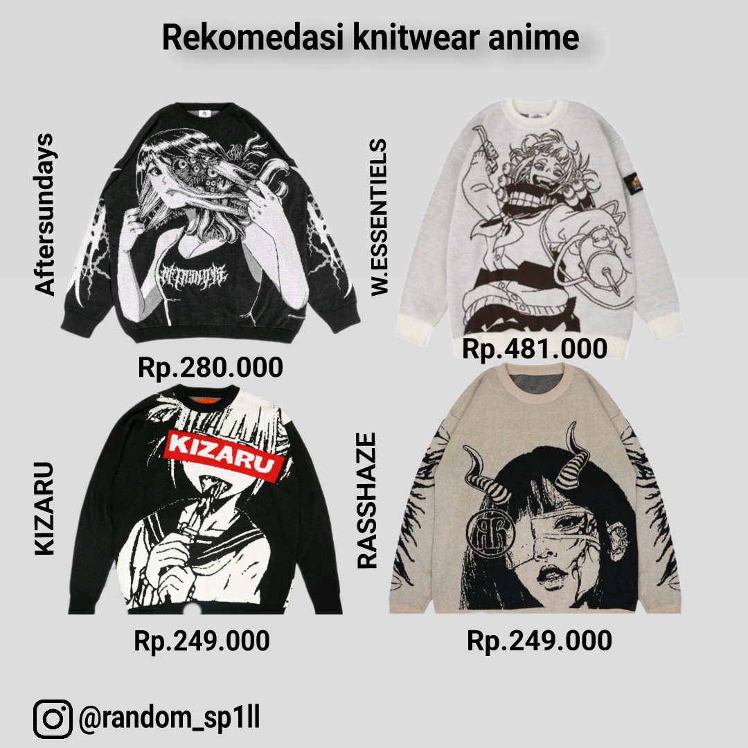 Rekomendasi Knitwear Anime bahan Tebal

Produk 1
shope.ee/1B0APl7nH8

Produk 2
shope.ee/3AlEnJgs5p

Produk 3 
shope.ee/7AHNYwBq7t