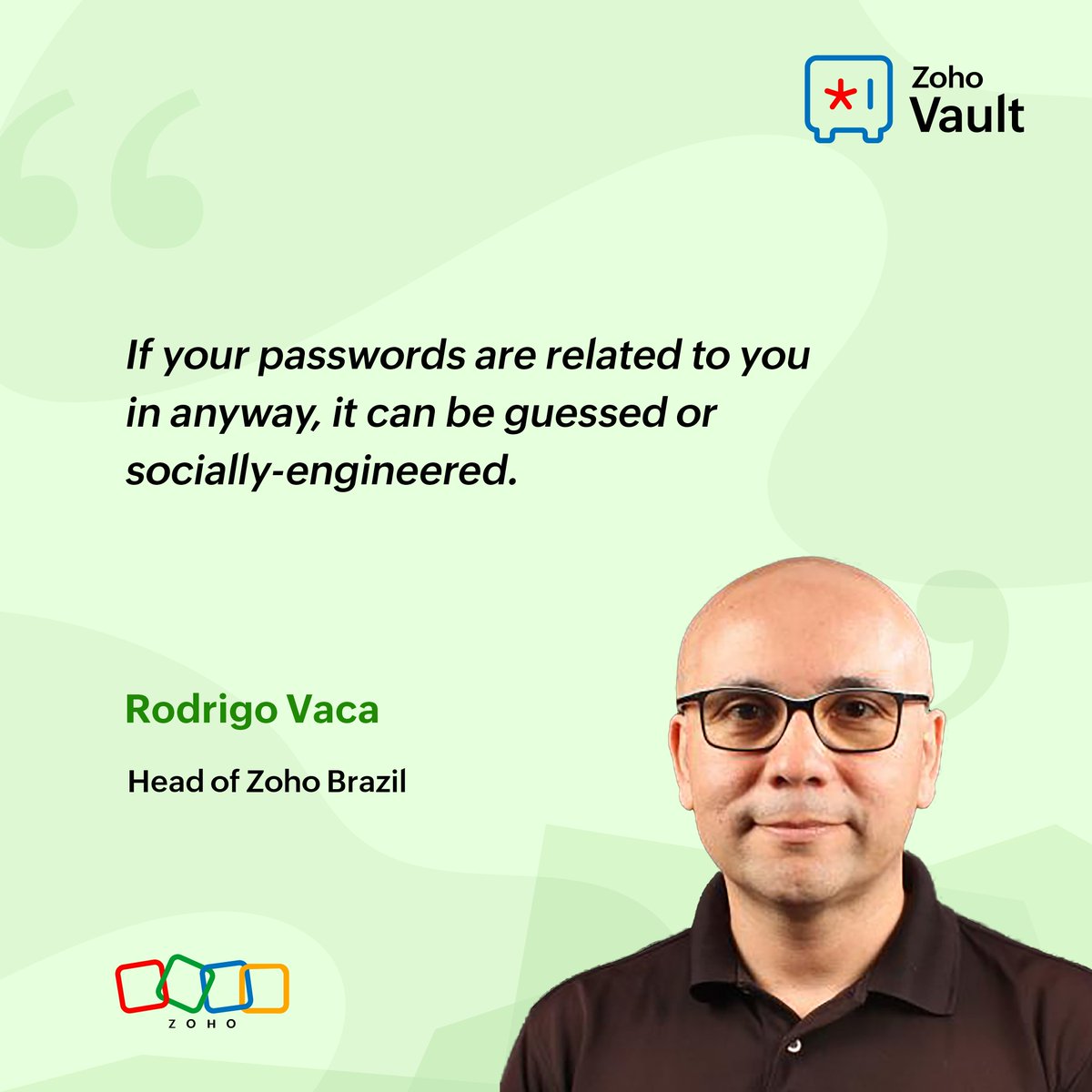 The 2024 @Verizon Data Breach Investigations Report reveals 1,997 attacks relied on brute force and password guessing. Learn how to protect yourself with a security tip from @RodrigoVaca, Head of @Zoho Brazil. 🔐 #WorldPasswordDay #StaySafeOnline #ZohoBrazil