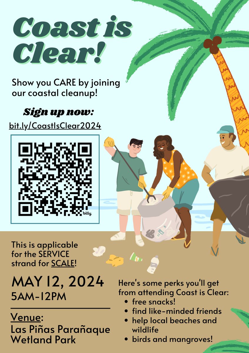 pisaycares's tweet image. Let&apos;s go to the beach-each let&apos;s go get some trash! 🤓

Join CARE this May 12 (Sunday) for a coastal cleanup at the LPPWP 🏖️ Be part of the solution 💚

Sign up now: bit.ly/CoastIsClear20… 🌊🌊🌊

#CoastIsClear2024