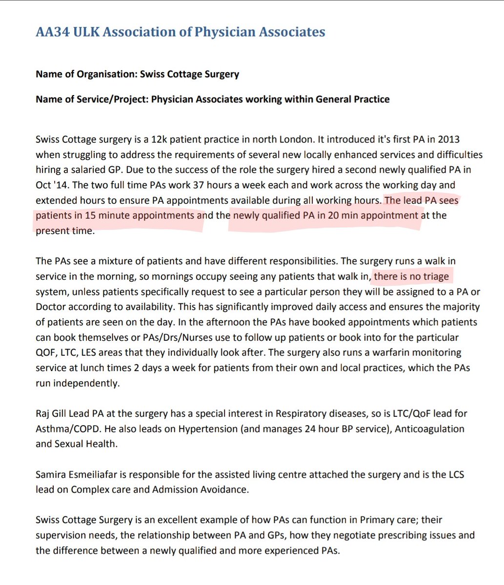 Document from HEE showing they were fully aware that PAs were seeing undifferentiated & untriaged patients in GP

Also an expectation for PAs to have 15min appointments. Many fully qualified GPs find that challenging!

Not safe

Where is @rcgp?

Source: web.archive.org/web/2016020602…