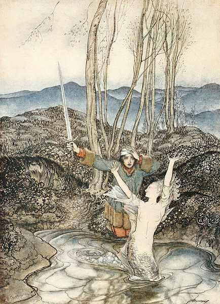 In the Solway Firth, a mermaid fell in love with a sailor whom she rescued when his ship ran aground. She slipped a gold ring on his finger and promised to return to him, but after many years of waiting, he died, alone #fairytaletuesday #cumbria art: Arthur Rackham
