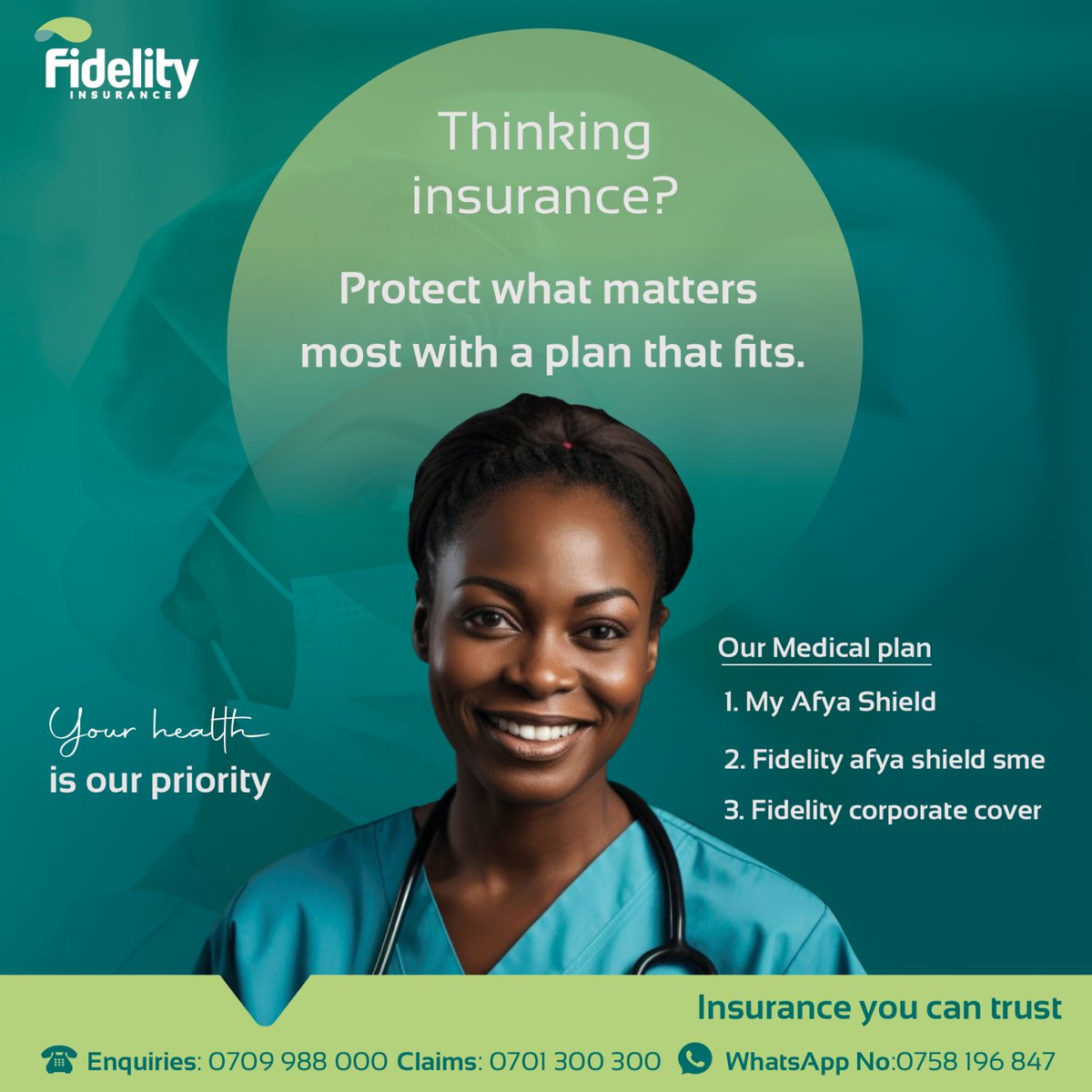 Protect your family with our quality medical insurance.We offer affordable plans tailored to your needs. Chat with us on whatsapp on 0758196847 and find a plan that you need.
#fidelityinsurance #insuranceyoucantrust #medicalinsurance #insurance