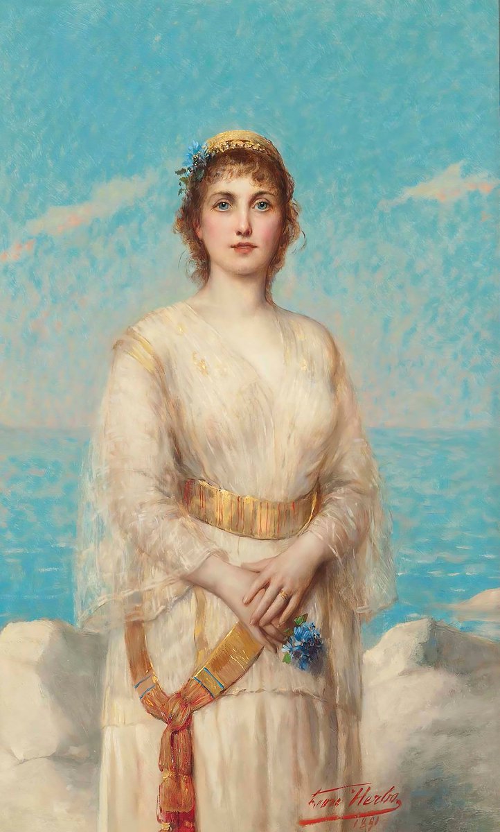 'Girl on the Shore' Leon Arbeau 🇧🇪 1891 #artist #painting #the19thcenturyart #art #ArtliveAndBeauty #paintingoftheday