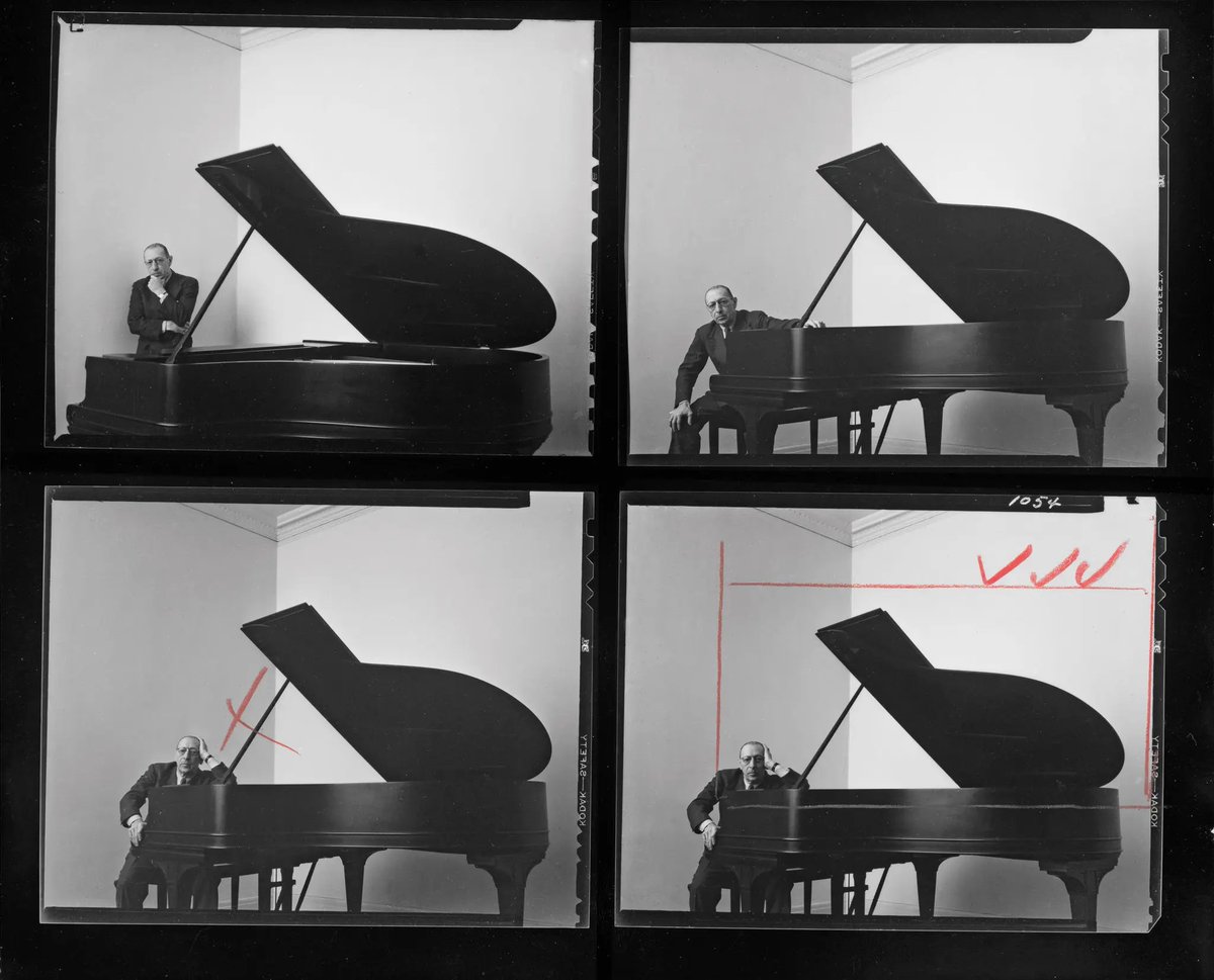 Igor Stravinsky, composer. New York, 1946 by Arnold Newman. It was one of his first assignments for Harper’s Bazaar. He selected the crop at the bottom right but Harper’s rejected the photo outright.