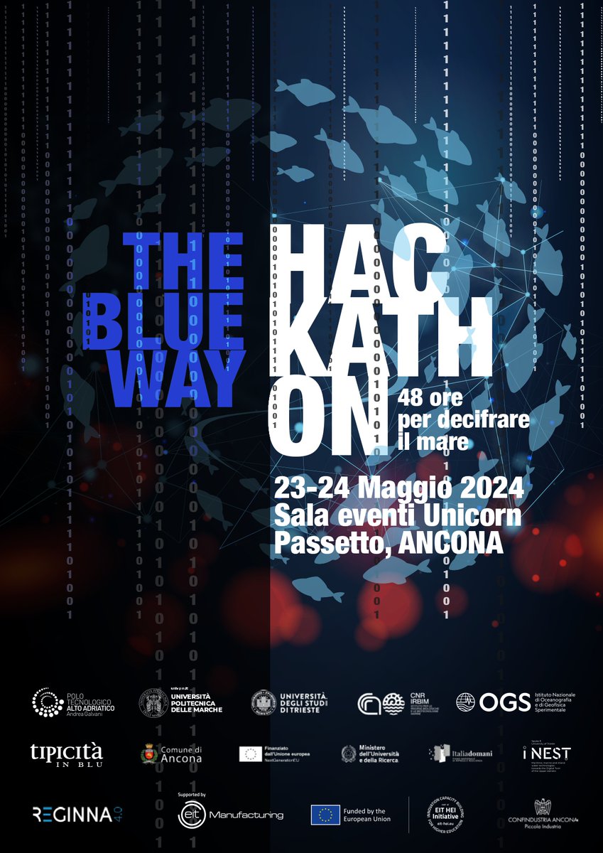 The Blue Way Hackathon 23-24 maggio: 48 ore per costruire un futuro Blu, decifrare le nuove sfide del mare e diventare protagonisti della #blueeconomy del futuro. Parte da Ancona la sfida per tracciare la nuova rotta nell’economia blu di domani. 🔎 Info: portale.units.it/it/avvisi/blue…