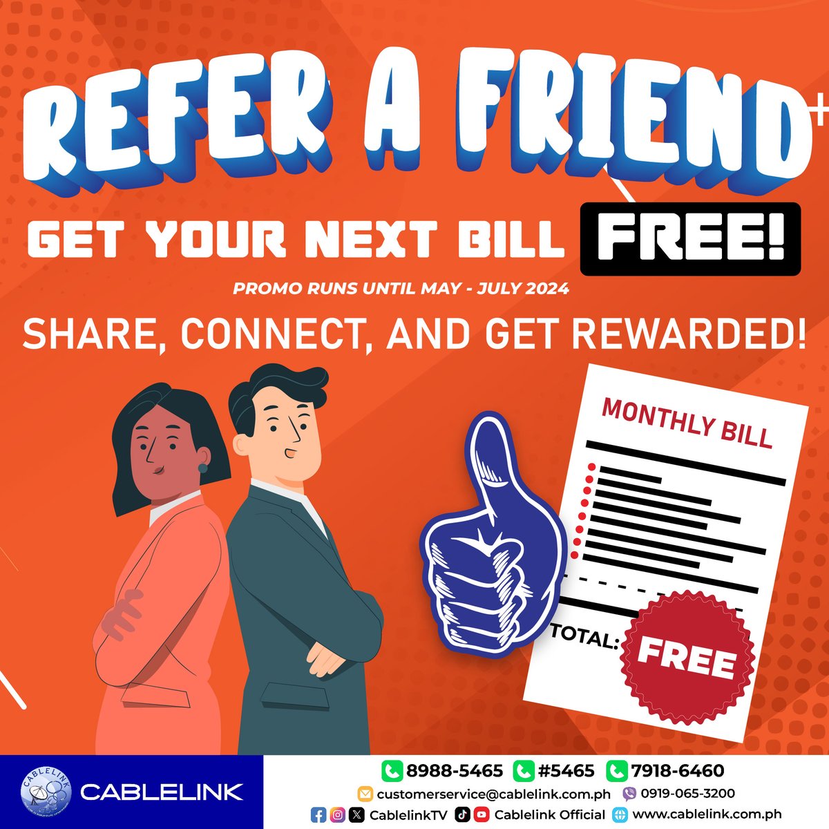 SHARE, CONNECT, AND GET REWARDED!

#referafriend
#CablelinkTV
