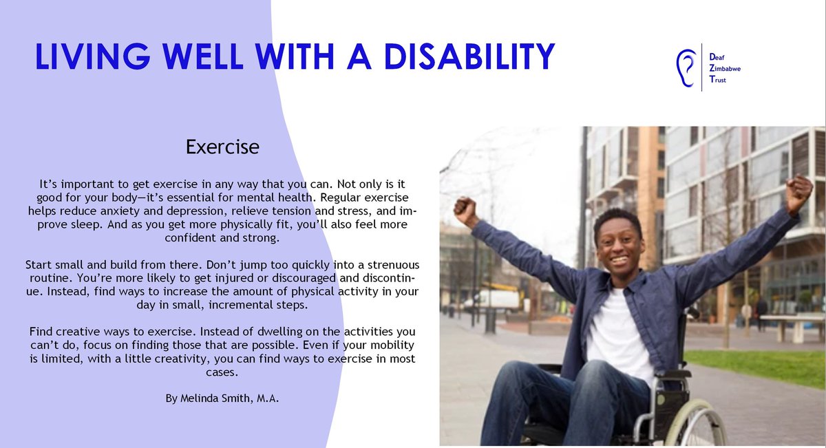 Accepting disability can be very difficult. Exercise is essential. 
#disabilitymatters #disabilityawareness #disabilityinclusion 
@ParliamentZim 
@263Chat 
@3KtvZim 
@capitalkfm 
@GwiziSoneni 
@HeraldZimbabwe 
@OMpslsw 
@molokele 
@nangozimbabwe 
@NewZimbabweCom 
@NkomwaTrust