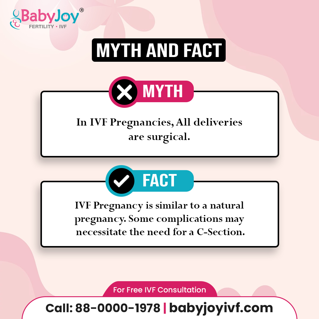 ❌ MYTH - In IVF Pregnancies, All deliveries are surgical.
✔️ FACT - IVF Pregnancy is similar to a natural pregnancy. Some complications may necessitate the need for a C-Section.

Think Baby,👶🏻Think Baby Joy👩🏻‍🍼

#myths #ivfmyths #IVFtreatment #mythsvsfacts #ivfpregnancy