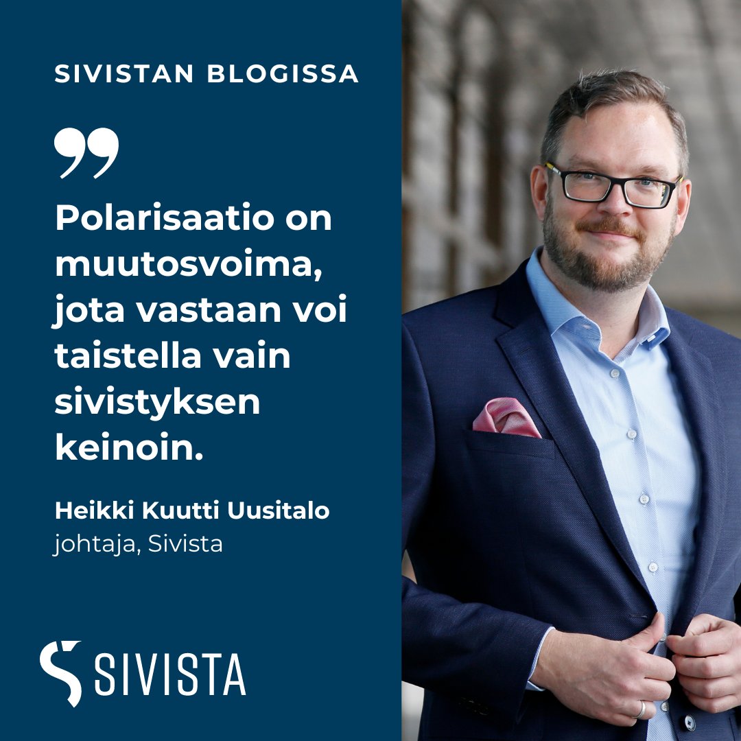 Ruokkiiko nykypolitiikka ja yhteiskunnallinen keskustelu polarisaatiota? #Sivistys on vastalääke polarisaatioon, kirjoittaa @KuuttiUusitalo sivistysviikon blogissa. #sivistys2024 #sivistysviikko #polarisaatio

Lue koko blogi 👉sivista.fi/blogi/heikki-k…