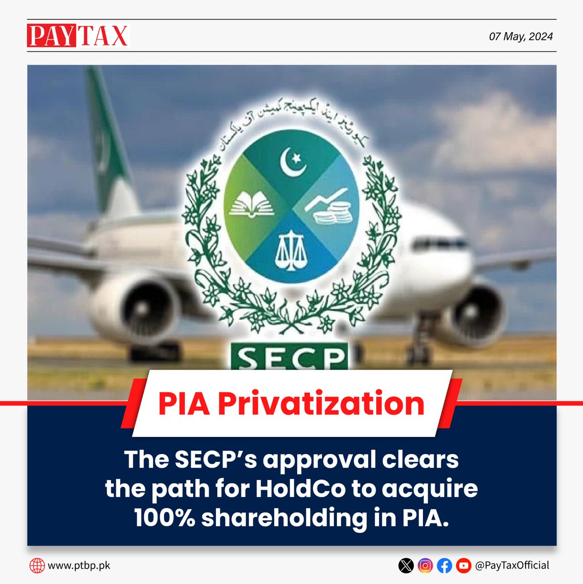 PayTaxOfficial's tweet image. The Securities and Exchange Commission of Pakistan (SECP) has given its nod to the Scheme of Arrangement between Pakistan International Airlines Corporation Limited (PIA) and PIA Holding Company Limited (HoldCo).
ptbp.pk/secp-greenligh…
#PIA #Paytax #privatizationnosolution