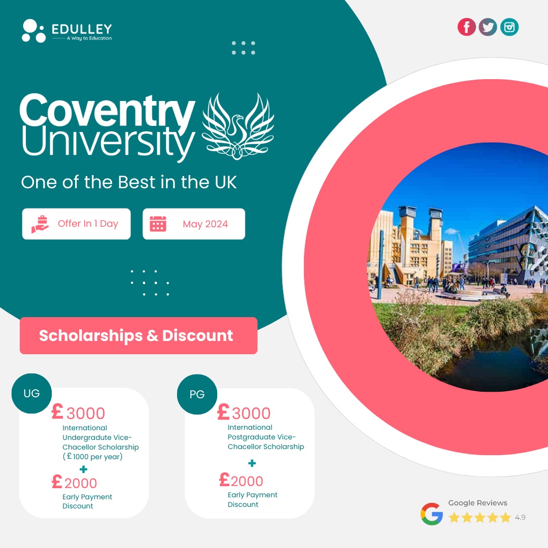 Join Coventry University for the May intake 2024 and kickstart your academic journey!  

Explore innovative programs, state-of-the-art facilities, and a supportive learning environment.

#CoventryUni #MayIntake2024 #AcademicJourney 
#FutureSuccess 
#GlobalLearning 
#Innovative