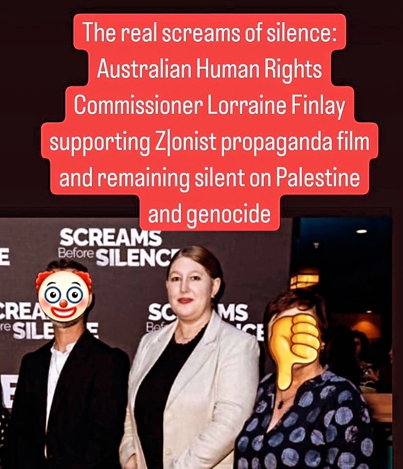 As @AusHumanRights staff speak out about the anti-Palestinian bias inside, Commissioner Finlay stepped out to the premiere of the hasbara film Screams Before Silence.

It’s clear at this point that the AHRC doesn’t have the impartiality to serve all in this land. 

Shame.