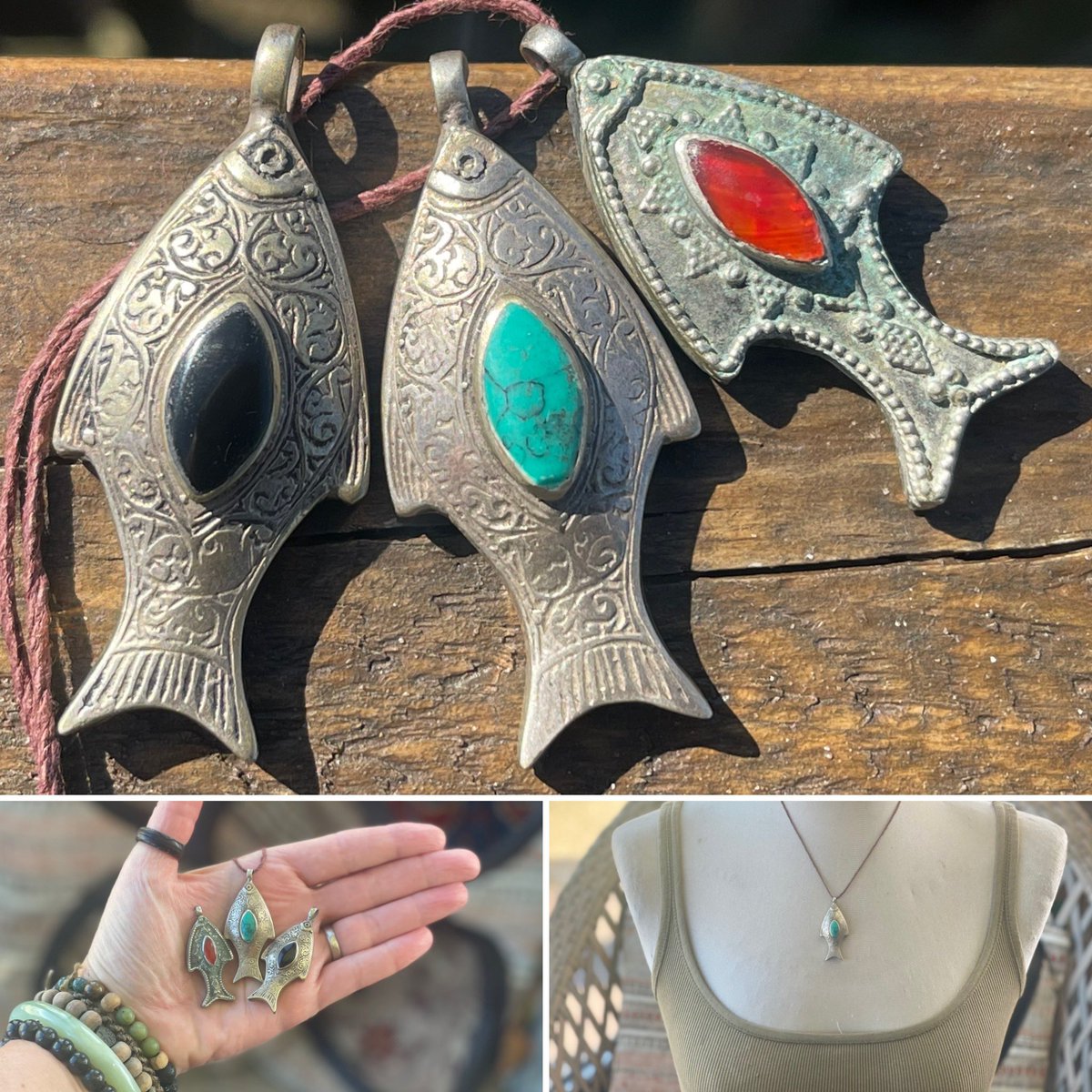 Vintage silver fish pendants. Choose between onyx, turquoise or carnelian. This style of jewellery was originally hand crafted & traditionally made in Afghanistan and surrounding countries. To find out more please go to ecooctopus.etsy.com x #earlybiz #mhhsbd #elevenseshour