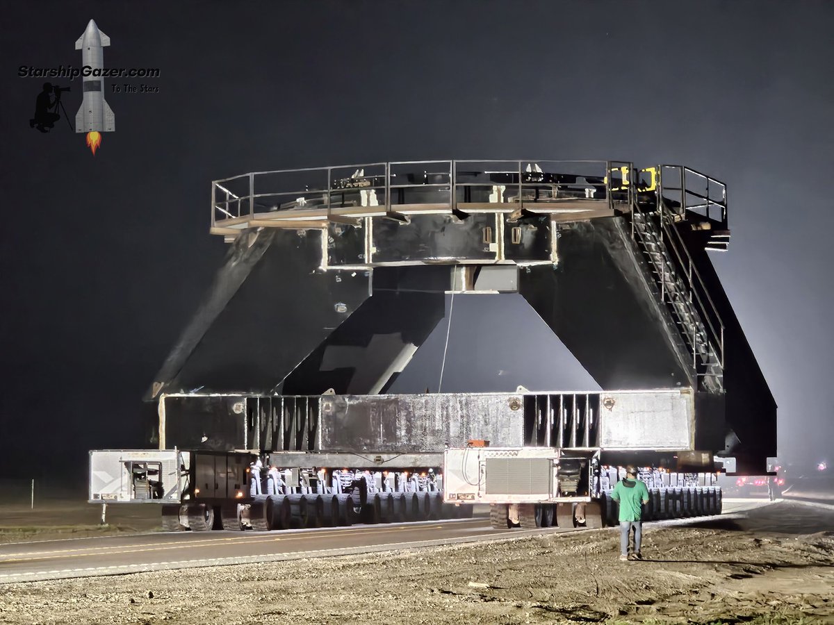 The new Starship static fire test stand moved from Massey's test site tonight. 5/7/24