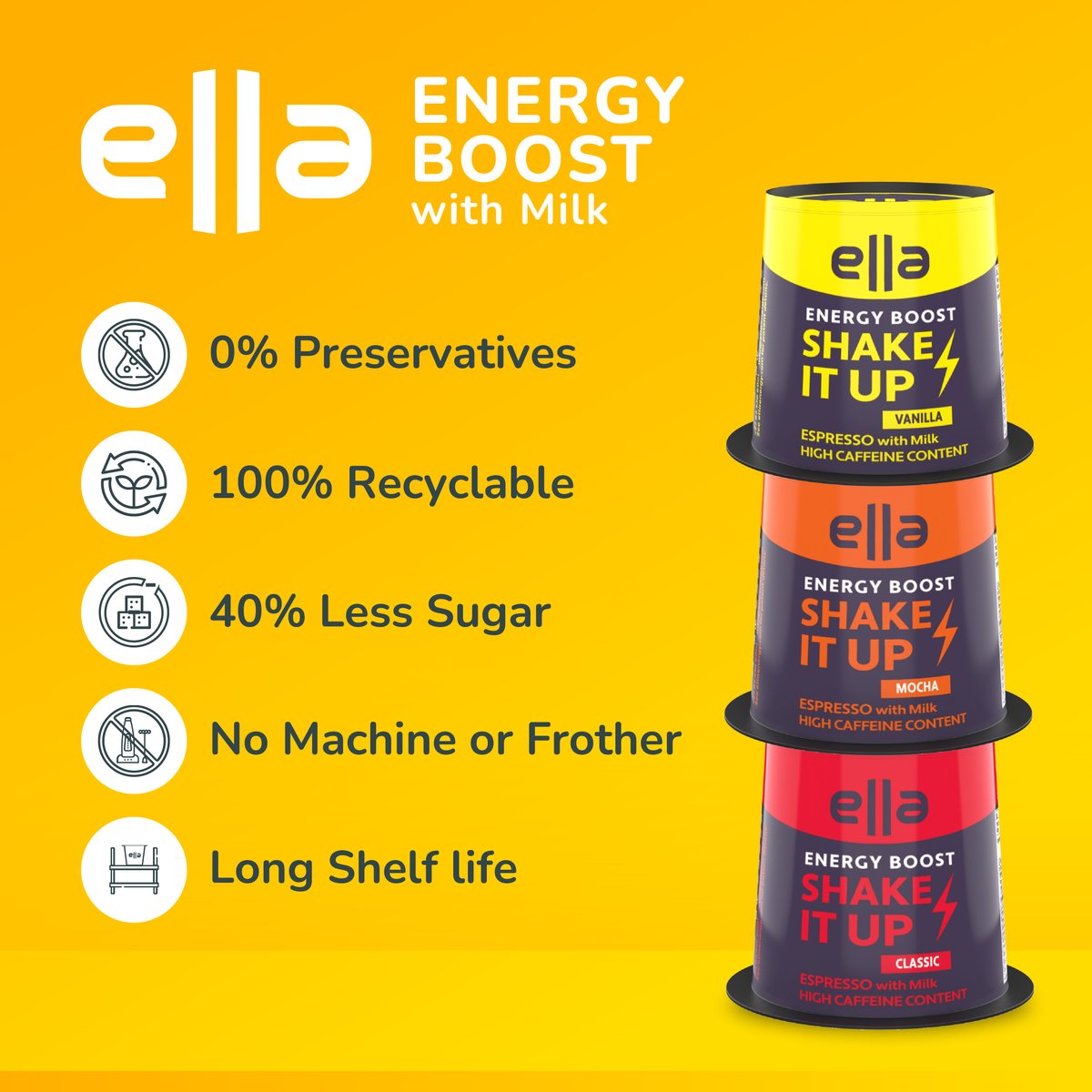 Say hello to convenient, natural energy with Ella! 👋 Packed with a double shot of espresso with milk in a handy 75ml capsule. Simply shake it up, remove the lid, and enjoy a natural pick-me-up anytime, anywhere. Find yours at your nearest TotalEnergies service station today.