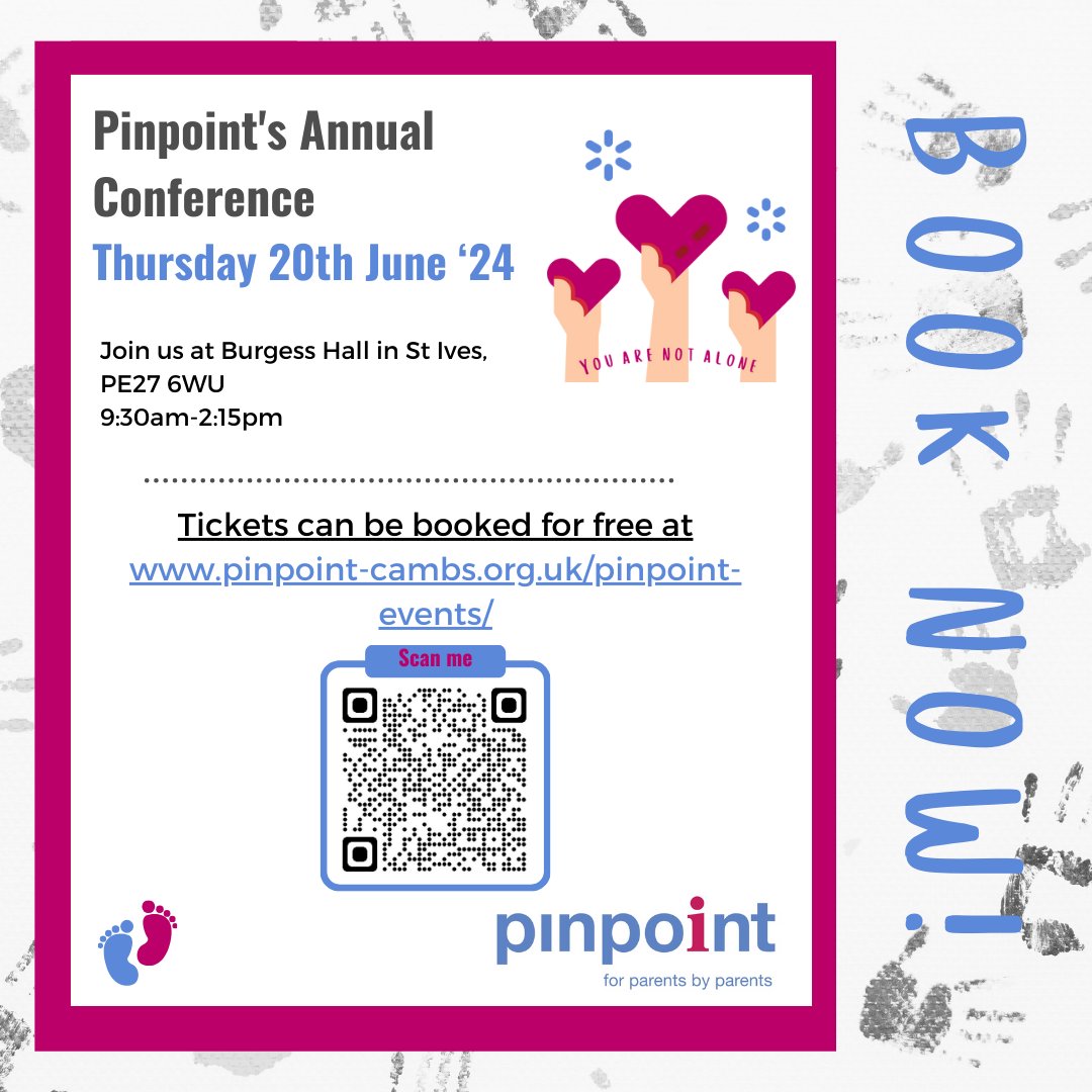 Book your free place at our Annual Conference 2024! Use the QR code in the image or visit our Events page to book your free spot: ow.ly/LJ9y50RhWkZ #PinpointConference2024 #SEND #Cambridgeshire #PMLD #ParentCarers #SupportingParents #Neurodiversity #Autism #ADHD