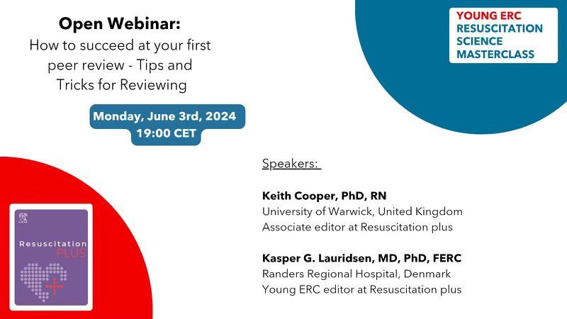 We are excited to announce the first open webinar of our Resuscitation Science Masterclass in partnership with Resuscitation Plus. You will have the opportunity to ask our experts any questions you might have about peer reviewing! Register for free: buff.ly/4bpYRd9