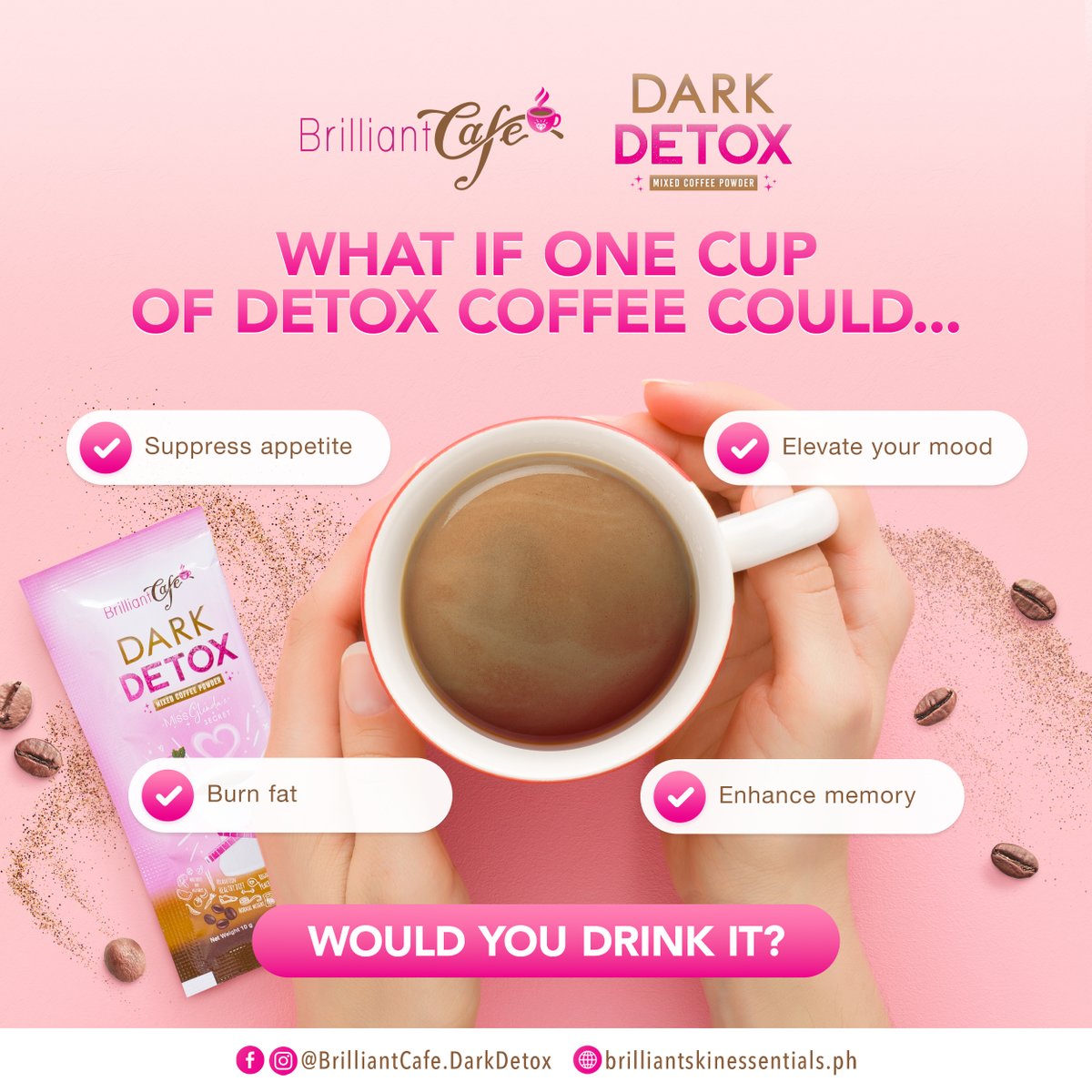 Treat yourself to Dark Detox Coffee, the brew that suppresses appetite, elevates mood, burns fat, enhances memory, and seizes the day with renewed energy and focus. 🥳

#BrilliantCafeDarkDetoxCoffee 
#BrilliantSkinEssentials