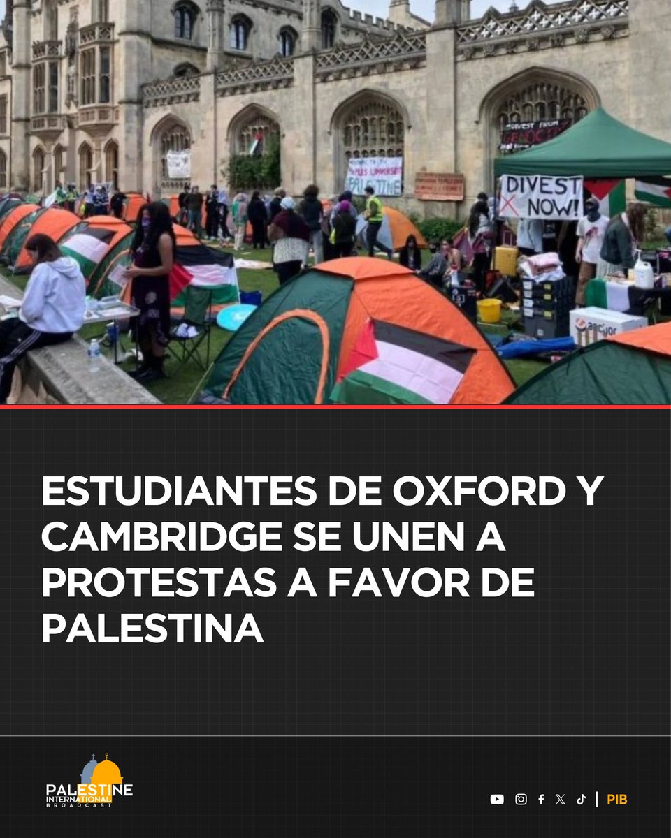 Estudiantes de las universidades de Oxford y Cambridge, las más prestigiosas de Reino Unido, han instalado sendas acampadas en apoyo a la población palestina y en contra de la operación militar israelí en la Franja de Gaza.